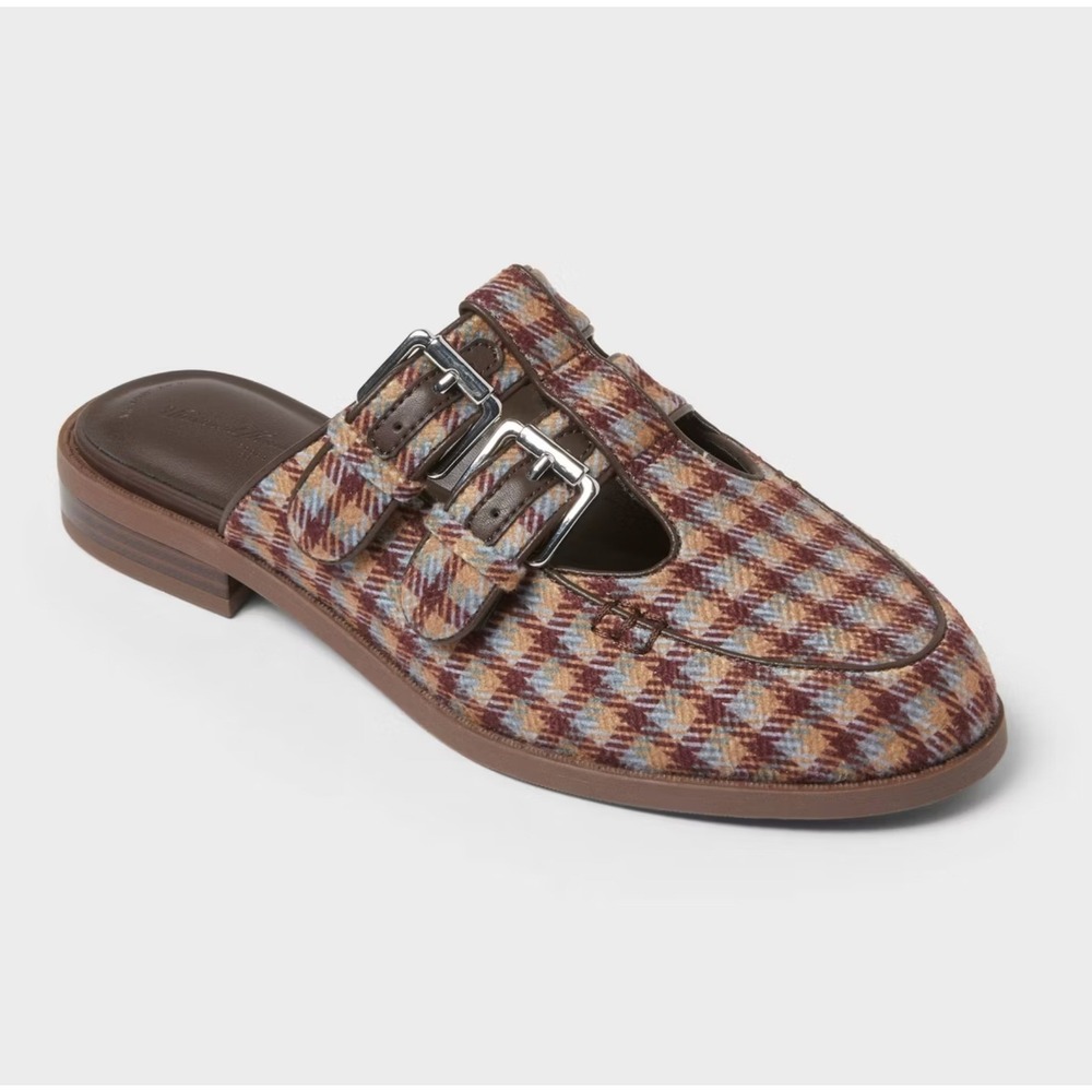 Plaid Mary Jane Mule Flats Universal Thread Winona Brown Orange Women's 7